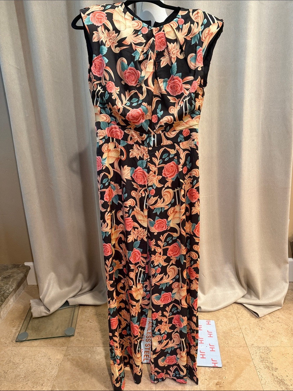 Black Floral Vy Hoang Nguyen boutique Sleeveless Jumpsuit size L